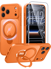 iPhone 17 Pro Max Case: 360° Spin Magnetic Stand, MagSafe, Screen Protector, Translucent Matte Military Grade Shockproof Full Camera Protective Phone Cover