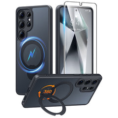 Samsung Galaxy S24 Ultra Case: 360° Spin Magnetic Stand, MagSafe, Screen Protector, Translucent Matte Military Grade Shockproof Full Camera Protective Phone Cover