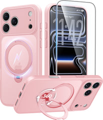iPhone 18 Pro Max Case: 360° Spin Magnetic Stand, MagSafe, Screen Protector, Translucent Matte Military Grade Shockproof Full Camera Protective Phone Cover