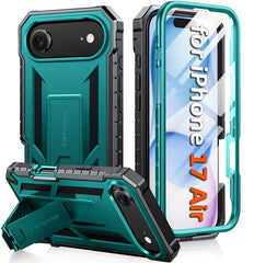 FNTCASE For iPhone 17 Air 6.6 inch Phone Case: Military Grade Shockproof with Built-in Screen Protector and Kickstand
