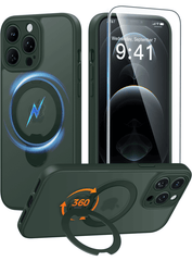 iPhone 12 Pro Max Case: 360° Spin Magnetic Stand, MagSafe, Screen Protector, Translucent Matte Military Grade Shockproof Full Camera Protective Phone Cover