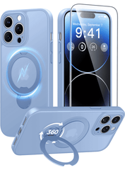 iPhone 14 Pro Max Case: 360° Spin Magnetic Stand, MagSafe, Screen Protector, Translucent Matte Military Grade Shockproof Full Camera Protective Phone Cover
