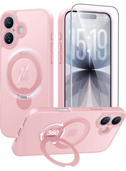 iPhone 17 Case: 360° Spin Magnetic Stand, MagSafe, Screen Protector, Translucent Matte Military Grade Shockproof Full Camera Protective Phone Cover