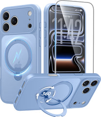 iPhone 18 Pro Max Case: 360° Spin Magnetic Stand, MagSafe, Screen Protector, Translucent Matte Military Grade Shockproof Full Camera Protective Phone Cover