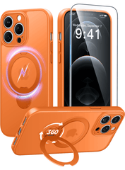 iPhone 12 Pro Max Case: 360° Spin Magnetic Stand, MagSafe, Screen Protector, Translucent Matte Military Grade Shockproof Full Camera Protective Phone Cover