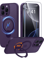 iPhone 16 Pro Max Case: 360° Spin Magnetic Stand, MagSafe, Screen Protector, Translucent Matte Military Grade Shockproof Full Camera Protective Phone Cover