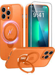 iPhone 13 Pro Case: 360° Spin Magnetic Stand, MagSafe, Screen Protector, Translucent Matte Military Grade Shockproof Full Camera Protective Phone Cover