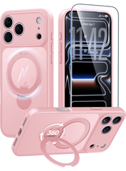 iPhone 17 Pro Max Case: 360° Spin Magnetic Stand, MagSafe, Screen Protector, Translucent Matte Military Grade Shockproof Full Camera Protective Phone Cover