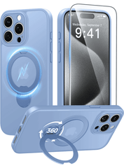 iPhone 15 Pro Max Case: 360° Spin Magnetic Stand, MagSafe, Screen Protector, Translucent Matte Military Grade Shockproof Full Camera Protective Phone Cover