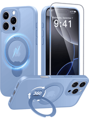 iPhone 16 Pro Max Case: 360° Spin Magnetic Stand, MagSafe, Screen Protector, Translucent Matte Military Grade Shockproof Full Camera Protective Phone Cover