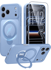 iPhone 17 Pro Max Case: 360° Spin Magnetic Stand, MagSafe, Screen Protector, Translucent Matte Military Grade Shockproof Full Camera Protective Phone Cover