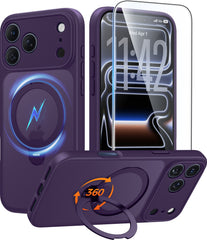 iPhone 17 Pro Max Case: 360° Spin Magnetic Stand, MagSafe, Screen Protector, Translucent Matte Military Grade Shockproof Full Camera Protective Phone Cover