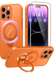 iPhone 14 Pro Case: 360° Spin Magnetic Stand, MagSafe, Screen Protector, Translucent Matte Military Grade Shockproof Full Camera Protective Phone Cover