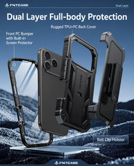 FNTCASE for iPhone 17 Pro Max Case: Military Grade Rugged Cell Phone Cover with Kickstand and Belt Clip Holster