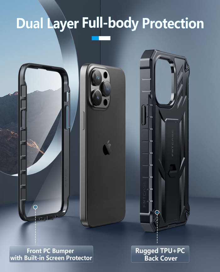 iPhone 15-Pro-Max Case: Military Grade Rugged Cell Phone Cover with Built-in Screen Protector and Kickstand – FNTCASE OFFICIAL iPhone 15-Pro-Max Case: Military Grade Rugged Cell Phone Cover with Built-in Screen Protector and Kickstand – FNTCASE OFFICIAL