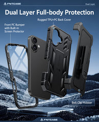 FNTCASE for iPhone 17 Case: Military Grade Rugged Cell Phone Cover with Kickstand and Belt Clip Holster
