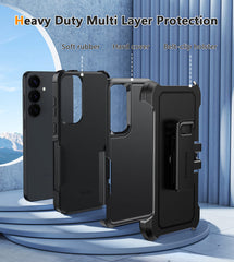 FNTCASE for Samsung Galaxy S25/ S24 Case: Dual Layer Military Grade Drop Protection Phone Cover with Belt-Clip Holster | Rugged Durable Heavy Duty Shockproof Protective Bumper Tough