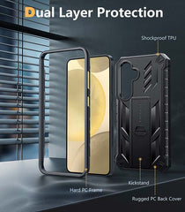 Galaxy S24 5G ミリタリーグレードの頑丈な TPU カバー、内蔵スクリーンプロテクターとキックスタンド付き