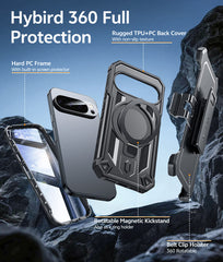 FNTCASE Google Pixel 10/ 10 Pro/ 9/ 9 Pro ケース リングホルダー付き マグネット式キックスタンド ミリタリーグレード 耐衝撃 保護 頑丈 携帯電話カバー ベルトクリップホルスター付き