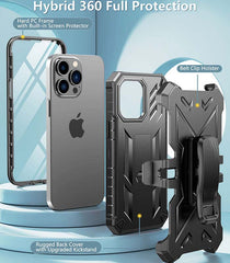 iPhone 14 Pro Max 6.7 inches TPU Bumper Matte Textured Phone Cover with Built-in Kickstand and Belt Clip Holster