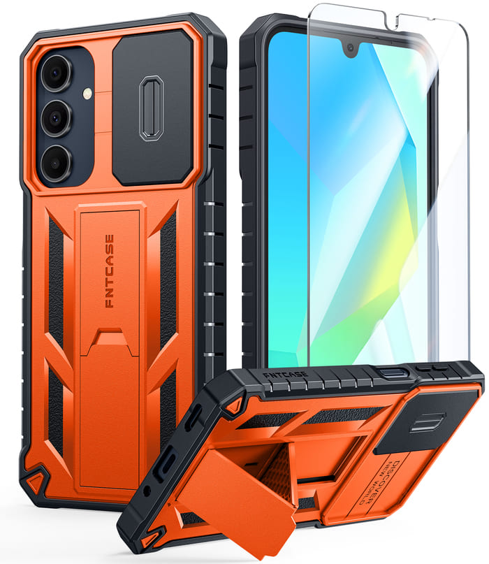 Samsung Galaxy A16/A17 5G 6.7 inch Matte Textured Sturdy Bumper Rugged Case with Slidable Camera Lens Cover, Kickstand FNTCASE OFFICIAL Samsung Galaxy A16/A17 5G 6.7 inch Matte Textured Sturdy Bumper Rugged Case with Slidable Camera Lens Cover, Kickstand FNTCASE OFFICIAL