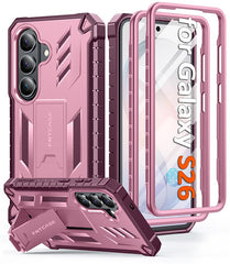 Samsung Galaxy S26 Case with Built-in Screen Protector and Kickstand – Military Rugged, 2 Front Frames, Drop Proof Protective Cover