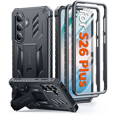 Samsung Galaxy S26 Plus Case with Built-in Screen Protector and Kickstand – Military Rugged, 2 Front Frames, Drop Proof Protective Cover