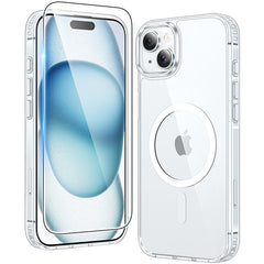 Durchsichtige iPhone 15 Plus-Hülle: magnetisches Aufladen, vergilbungsfrei, stoßfest, Magsafe-Unterstützung 