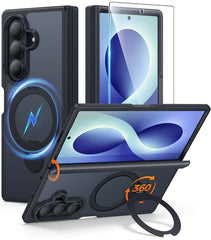 Samsung Galaxy Z Fold 8 Ultra/Z Fold 7 Case: 360° Spin Magnetic Stand, MagSafe, Screen Protector, Translucent Matte Military Grade Shockproof Full Hinge Protection
