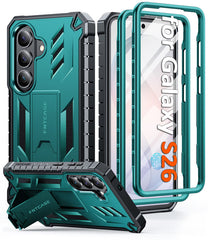 Samsung Galaxy S26 Case with Built-in Screen Protector and Kickstand – Military Rugged, 2 Front Frames, Drop Proof Protective Cover