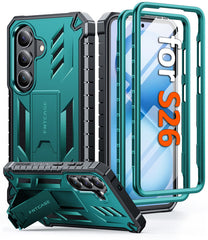 Samsung Galaxy S26 Case with Built-in Screen Protector and Kickstand – Military Rugged, 2 Front Frames, Drop Proof Protective Cover
