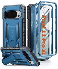 Google Pixel 11 Pro XL Case with Kickstand, Built-in Screen Protector, 2 Front Frames, 20FT Military Drop Protection, Shockproof TPU Rugged