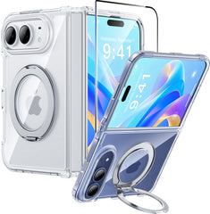 iPhone Duo 2026 Case: 360° Spin Magnetic Stand Translucent Matte Military Grade Shockproof