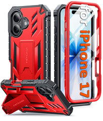 FNTCASE iPhone 17用スマホケース：ミリタリーグレードの耐衝撃性、スクリーンプロテクターとキックスタンド内蔵