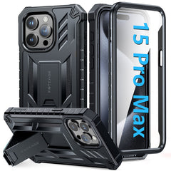 iPhone 15-Pro-Max Case: Military Grade Rugged Cell Phone Cover with Built-in Screen Protector and Kickstand