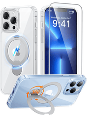 iPhone 13 Pro Max Case: 360° Spin Magnetic Stand, MagSafe, Screen Protector, Translucent Matte Military Grade Shockproof Full Camera Protective Phone Cover