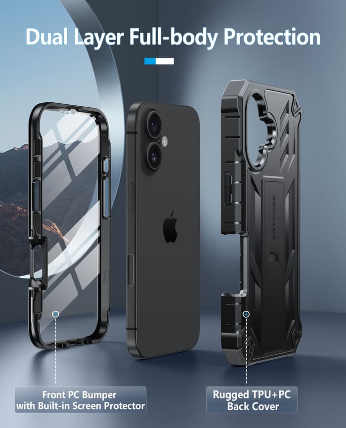 FNTCASE For iPhone 16 6.1 inch 2024 Phone Case: Military Grade Shockproof with Built-in Screen Protector and Kickstand – FNTCASE OFFICIAL FNTCASE For iPhone 16 6.1 inch 2024 Phone Case: Military Grade Shockproof with Built-in Screen Protector and Kickstand – FNTCASE OFFICIAL