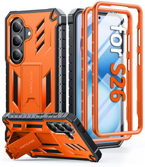 Samsung Galaxy S26 Case with Built-in Screen Protector and Kickstand – Military Rugged, 2 Front Frames, Drop Proof Protective Cover