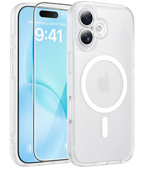 FNTCASE iPhone 16用ケース: 強力なマグネット式半透明マットスリム耐衝撃保護落下完全保護電話カバー