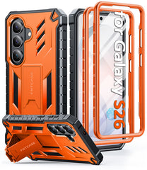 Samsung Galaxy S26 Case with Built-in Screen Protector and Kickstand – Military Rugged, 2 Front Frames, Drop Proof Protective Cover