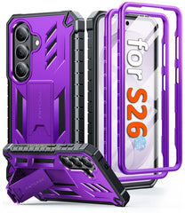 Samsung Galaxy S26 Case with Built-in Screen Protector and Kickstand – Military Rugged, 2 Front Frames, Drop Proof Protective Cover