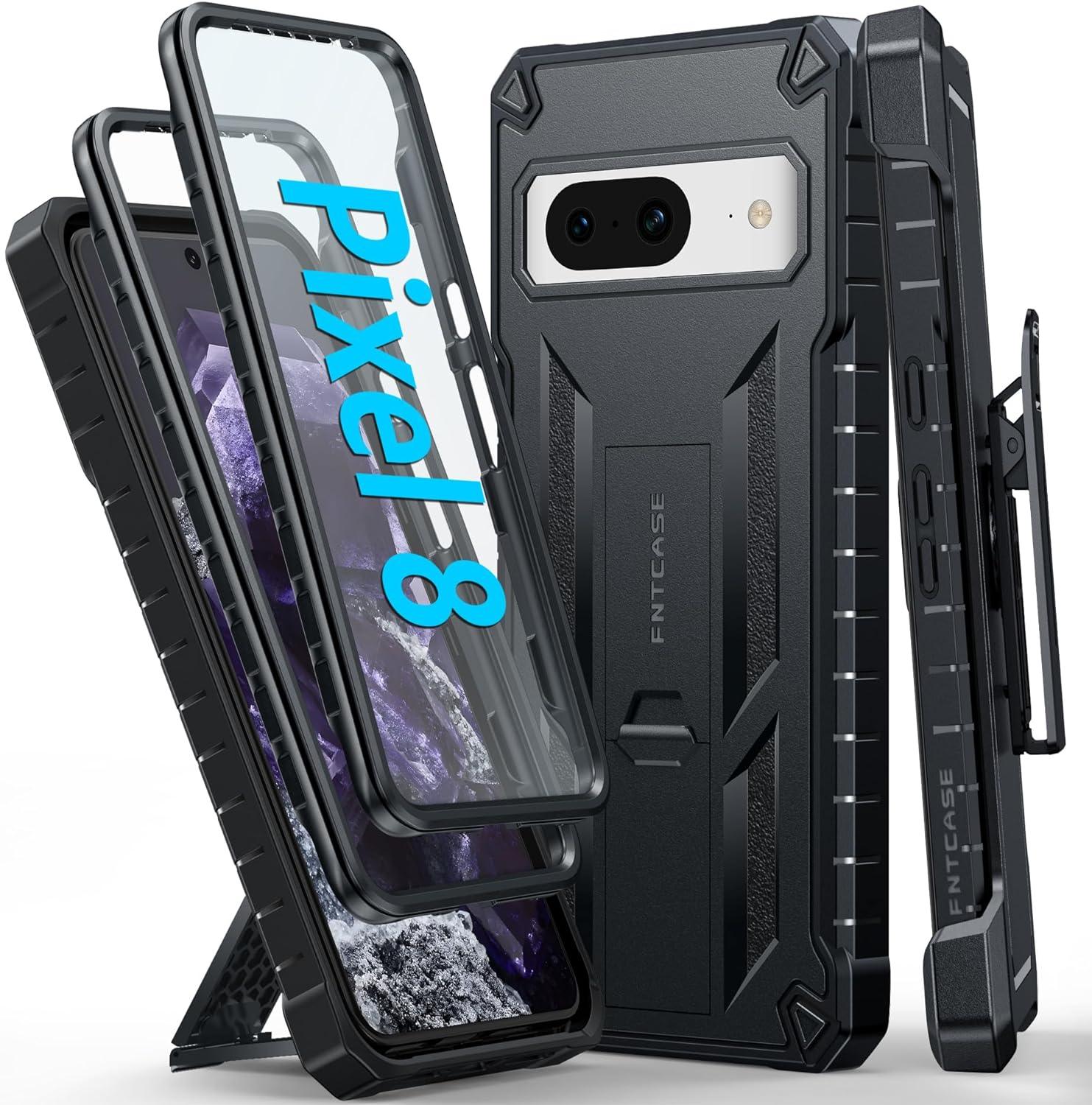 Pixel 8 Phone Case Full-body Dual Layer Rugged Military Shockproof Protective with Built-in Screen Protector, Kickstand, and Belt-Clip Holster - FNTCASE OFFICIAL