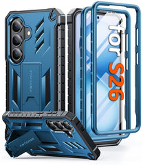 Samsung Galaxy S26 Case with Built-in Screen Protector and Kickstand – Military Rugged, 2 Front Frames, Drop Proof Protective Cover