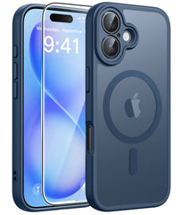 FNTCASE iPhone 16 Plus用ケース: 強力なマグネット式半透明マットスリム耐衝撃保護落下完全保護電話カバー