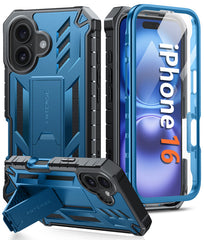 FNTCASE For iPhone 16 6.1 inch 2024 Phone Case: Military Grade Shockproof with Built-in Screen Protector and Kickstand