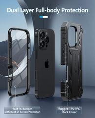 FNTCASE For iPhone 16 Pro 6.3 inch 2024 Phone Case: Military Grade Shockproof with Built-in Screen Protector and Kickstand