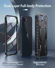 FNTCASE For iPhone 16E Phone Case: Military Grade Shockproof with Built-in Screen Protector and Kickstand