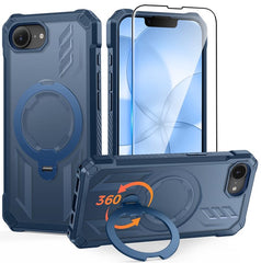 iPhone 17E 16E Magnetic Rugged Case Featuring Ring Kickstand Military Grade Protection