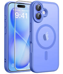 FNTCASE iPhone 16 Plus用ケース: 強力なマグネット式半透明マットスリム耐衝撃保護落下完全保護電話カバー