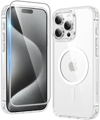 iPhone 15 Pro Clear Case: Magnetic Charging Anti Yellowing Shockproof Magsafe Support